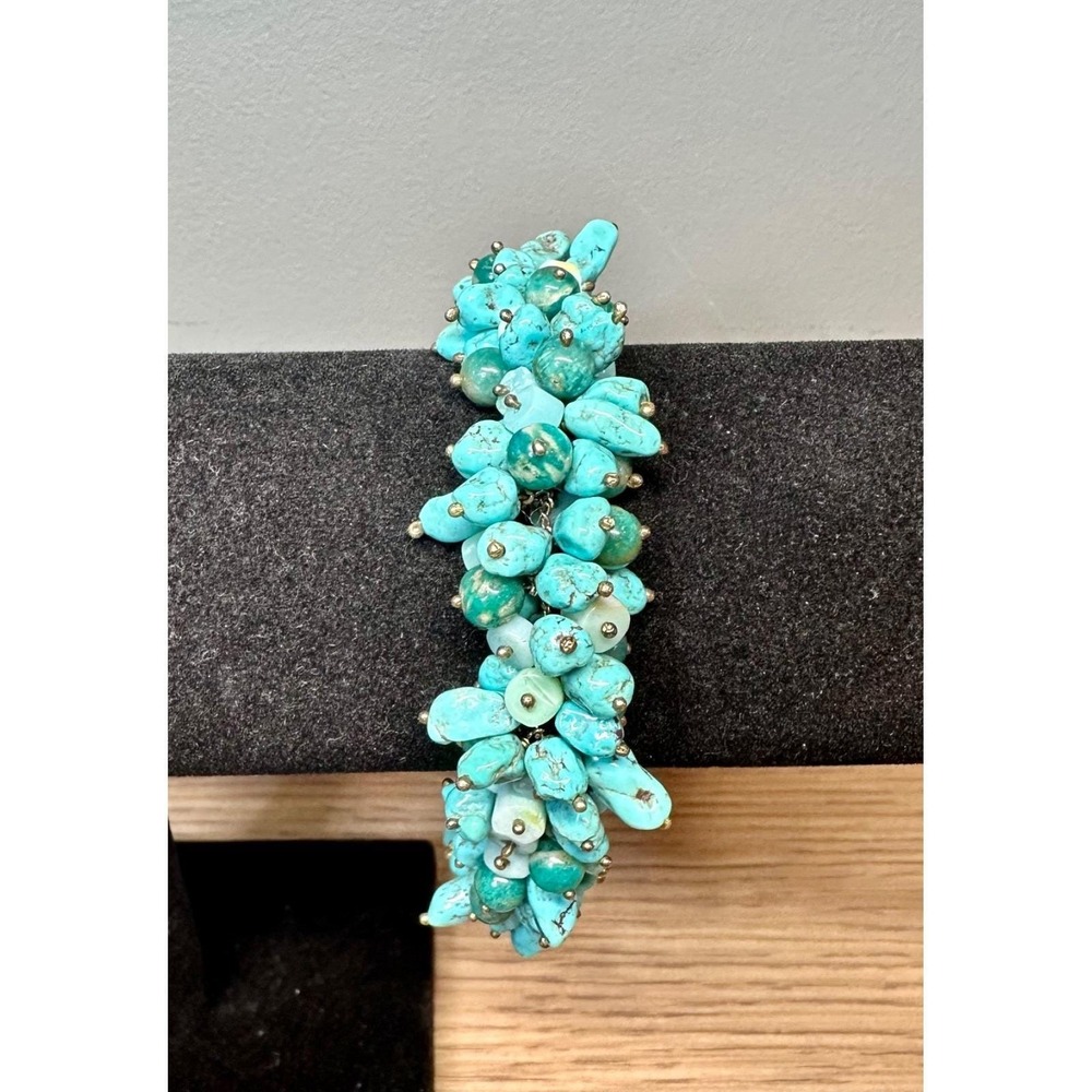 VTG Southwestern 50g Turquoise Nugget Cluster Bracelet Toggle Clasp Adj 7.5-9.5"
